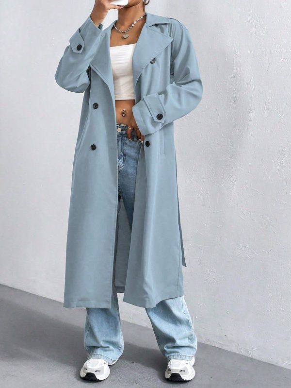 Women's Solid Color Minimalist Casual Turndown Collar Button Long Sleeve Trench Coat