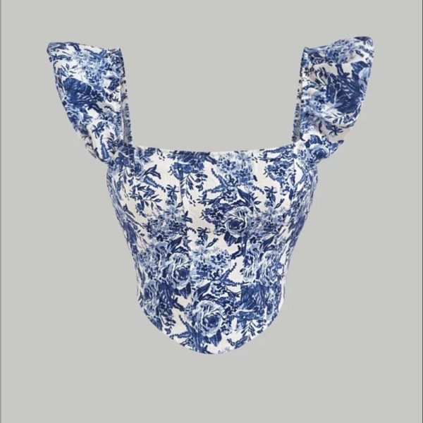 Shein Tops | Floral Print Top | Color: Blue/White | Size: Xs