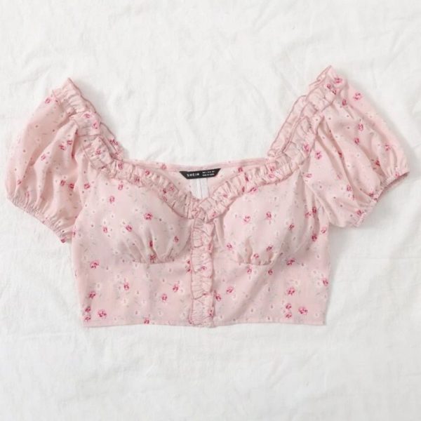 Shein Tops | Ditsy Pink Crop Top | Color: Pink/White | Size: S