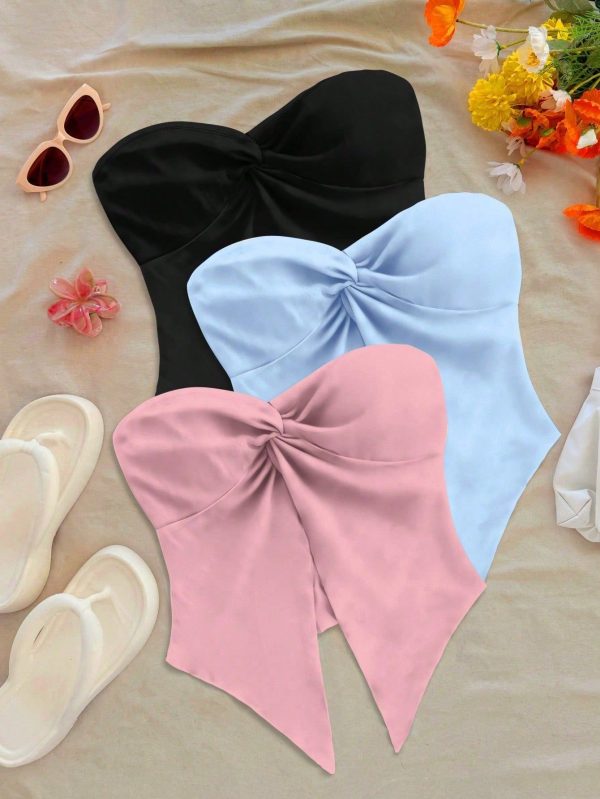 Women's Solid Color Twist Top With Side Split Hem, Fashionable