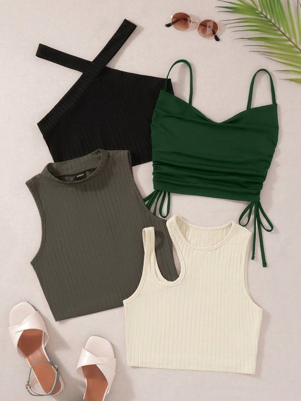4pcs Women's Solid Color Fashionable Summer Camisole/Tank Tops
