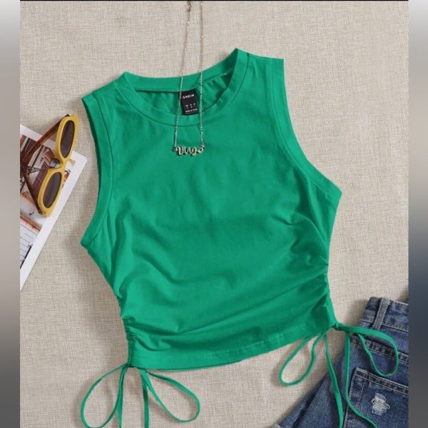 Shein Tops | Nwt Drawstring Ruched Side Crop Tank Top | Color: Green | Size: L