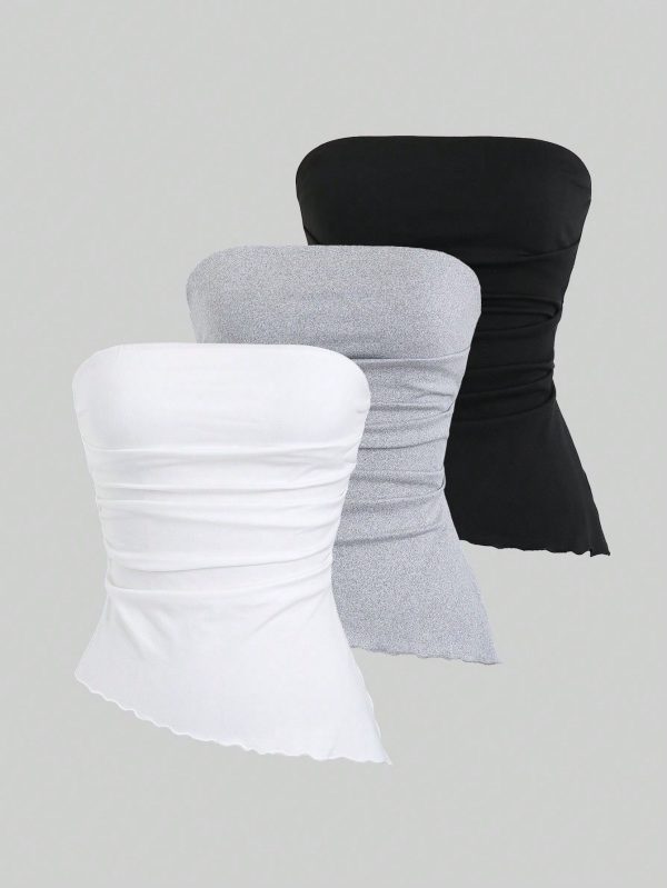 Women Simple Solid Color Y2K Style Bandeau Top