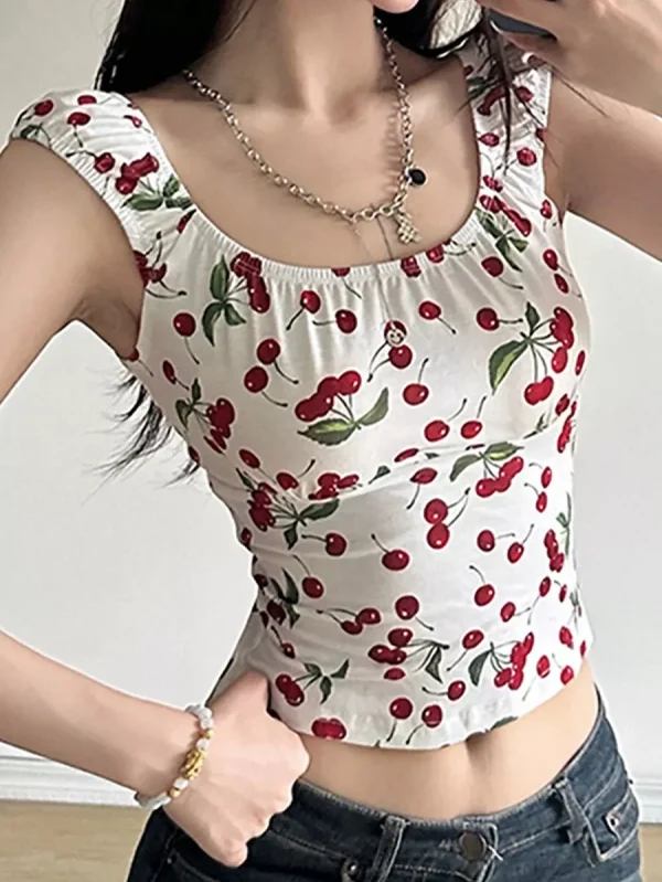 INAWLY Women's Casual Cherry Pattern Printed Blouse For Summer