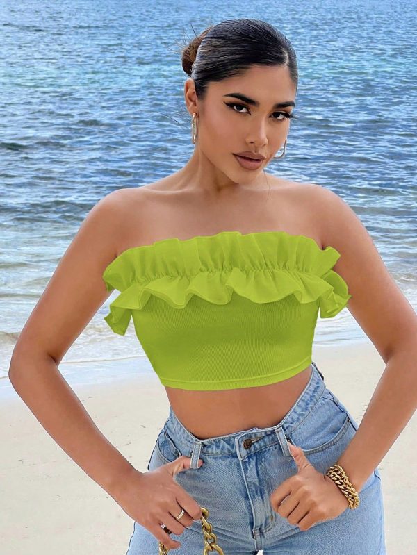 Women Solid Color Bandeau Top, Minimalist Fashion Suitable For Summer