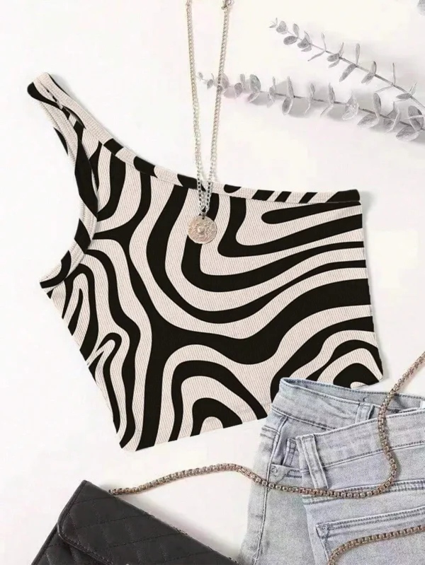 One Shoulder Backless Sexy Zebra Print Crop Top Women Summer 2025 Y2K Clothes Casual Sleeveless