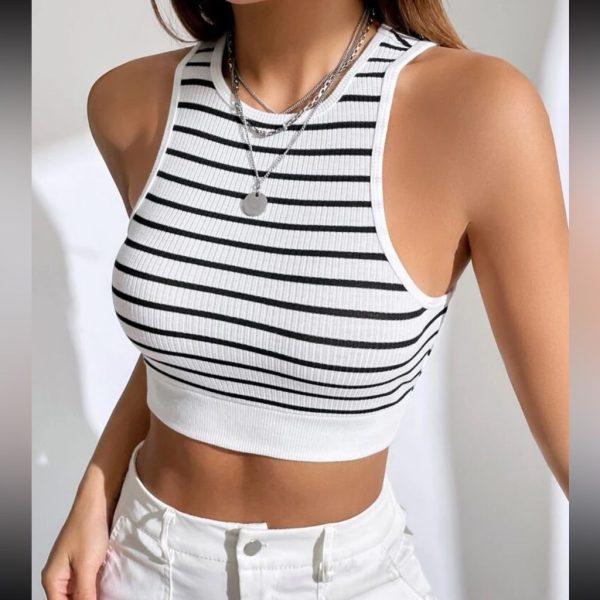 Shein Tops | Striped Print Cropped Tank Top | Color: Tan | Size: L