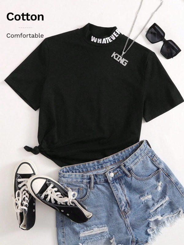 Letter Graphic Mock-neck Tee