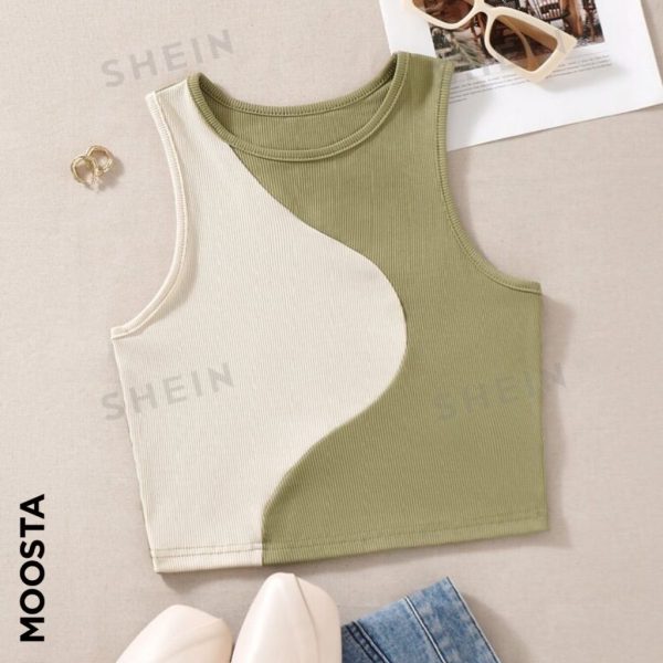 Shein Tops | Shein Moosta Color Block Ribbed Knit Tank Top | Color: Green/White | Size: 6
