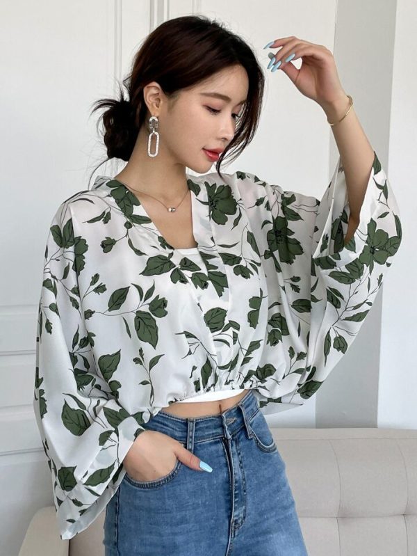 DAZY Floral Print Dolman Sleeve Blouse Without Camisole