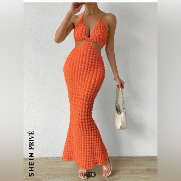 Shein Dresses | Unity Cut Out Backless Halter Neck Mermaid Hem Dress | Color: Orange | Size: Xl (12)