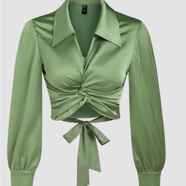 Cider Tops | Cider Satin Button-Up Blouse In Light Green | Color: Green | Size: S
