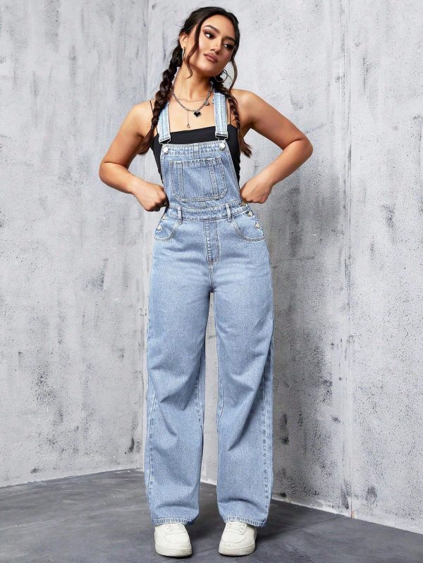 Patched Pocket Denim Dungarees Without Cami Top