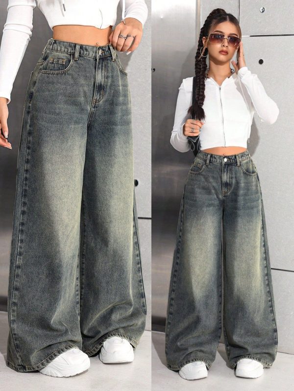 Teen Girls Y2K Punk Style Retro 2000s Baggy Loose Fit Denim Wide Leg Jeans Pants,Girls Winter Clothes Streetwear Outfits