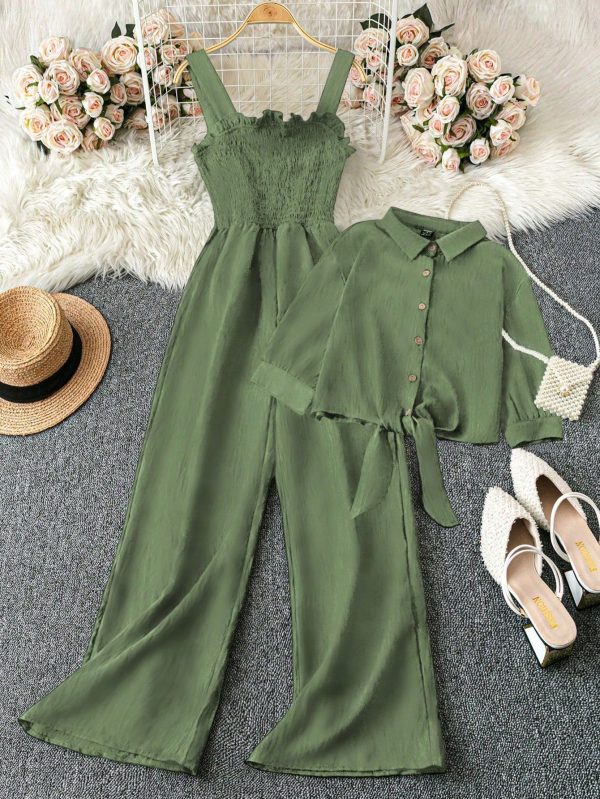 Women's Woven Leisure Vacation Summer Two Pieces Set