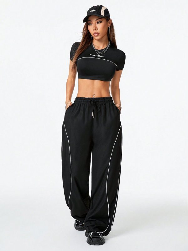 Summer Street-Style Women's Casual Set, Including T-Shirt And Wide-Leg Pants
