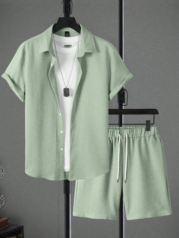 Men's Front Button Short Sleeve Casual Top And Shorts Set Two Pieces Summer Set Men