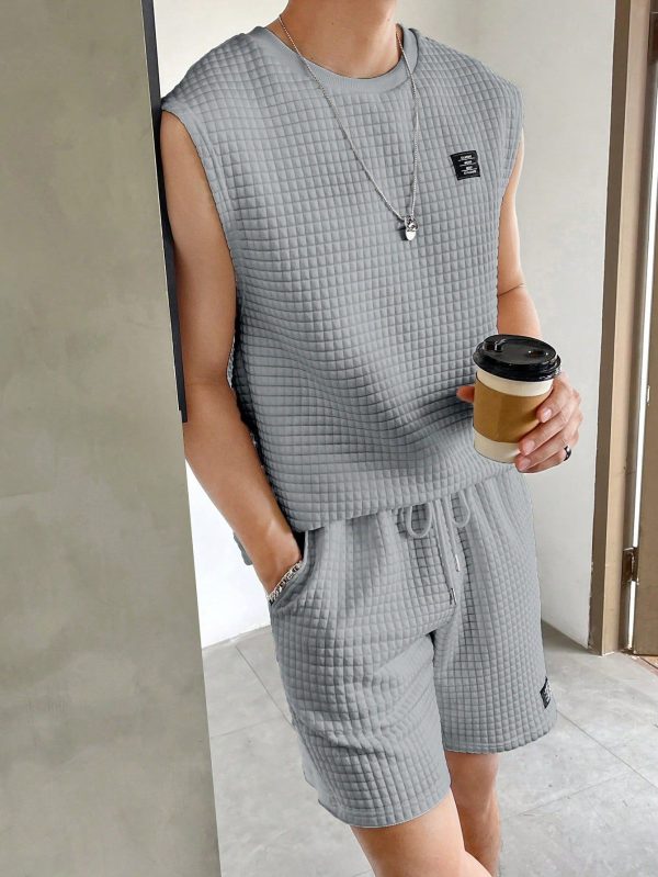 Men Letter Patched Detail Tank Top & Shorts