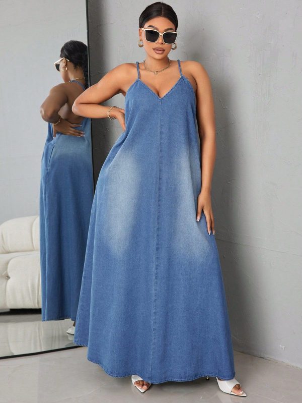 Plus Size Gradient Denim Cami Dress