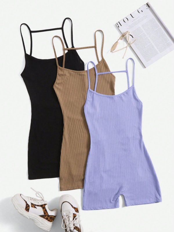 Summer Solid Color Backless Camisole Romper