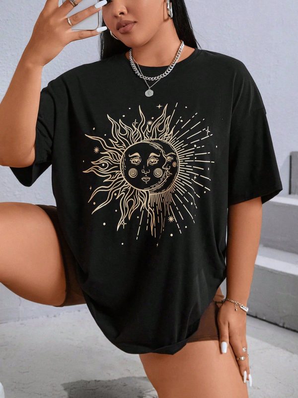 Plus Sun & Moon Print Drop Shoulder Tee
