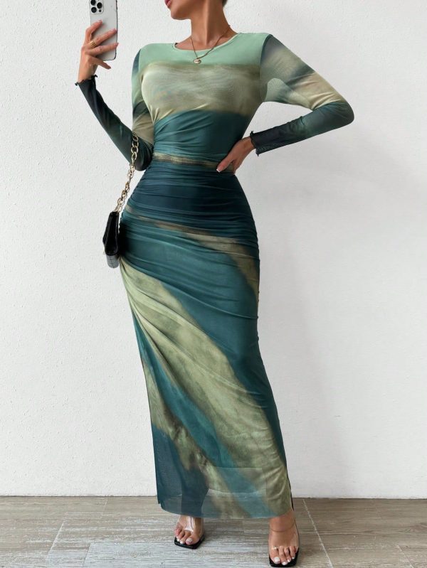 Women's Tie-Dye Pleated Dress Maxi Women Outfit