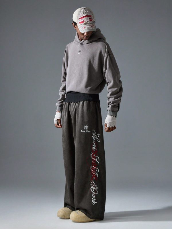 Men's Loose Fit Long Printed Wide-Leg Sweatpants, Fashionable Street Style