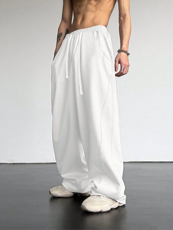 Men Drawstring Waist Slant Pocket Sweatpants , Men Wide Leg Pants , Men Loose Pants , Men Clothes Men Pants