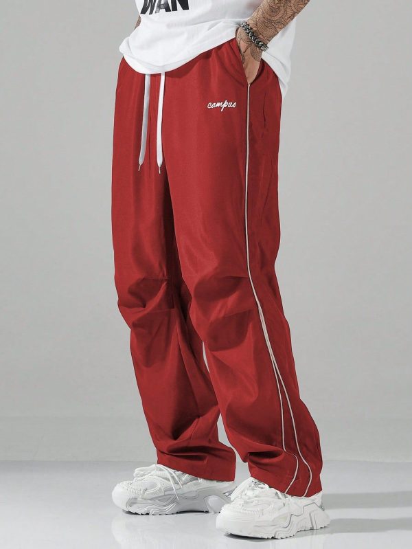 Men's Casual Sports Patchwork Side Pocket Drawstring Waist Straight Leg Pants
