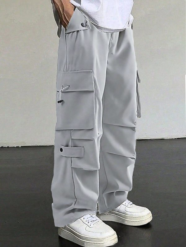Men's Solid Color Loose Fit Workwear Pants With Multiple Pockets