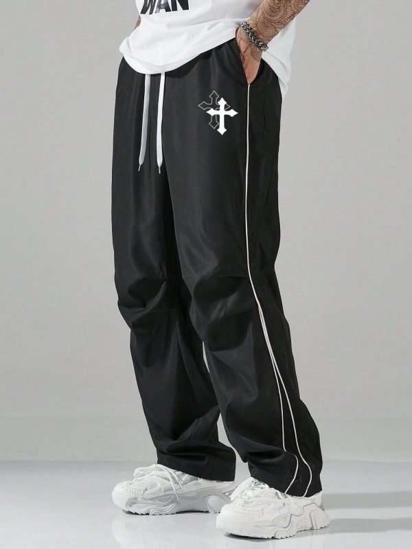 Men's Casual Cross Print Drawstring Waist Pants Y2k Mens Christian Clothing Windbreaker Pants Men S Christian Clothing Cross Pants Men