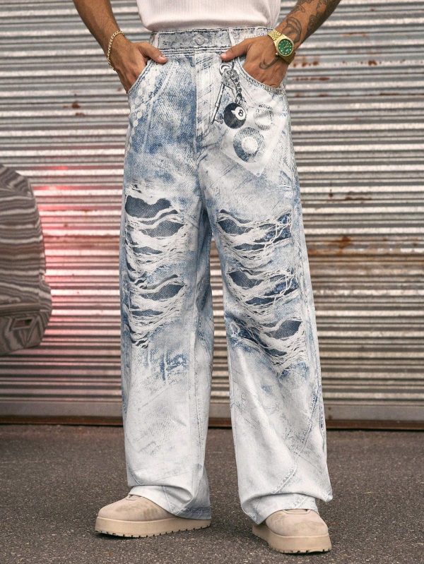 Street Style Digital Print Loose Wide Leg Pants Men