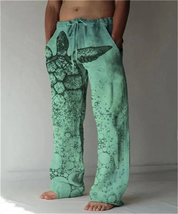 Men's Casual Summer Wide Leg pants, Holiday Brown Pants, Drawstring Elastic Waistband, 3D Printed
