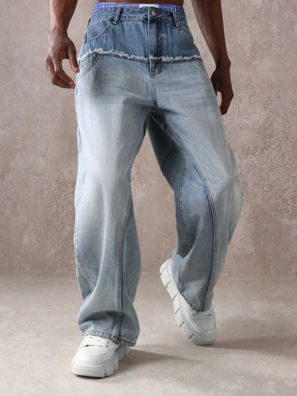 Double Waistband Extreme Skater Jeans Designer Wide Leg Baggy Style Distressed Raw Edge Y2K Street Fashion Denim Pants All Season Casual Wear