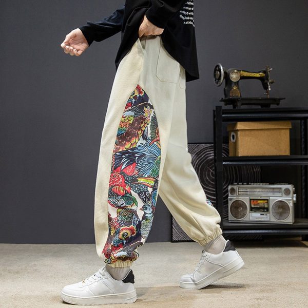 Men'S Sweatpants Retro Trend Embroidered Casual Trousers Pocket Loose Male Slacks Elastic Waist