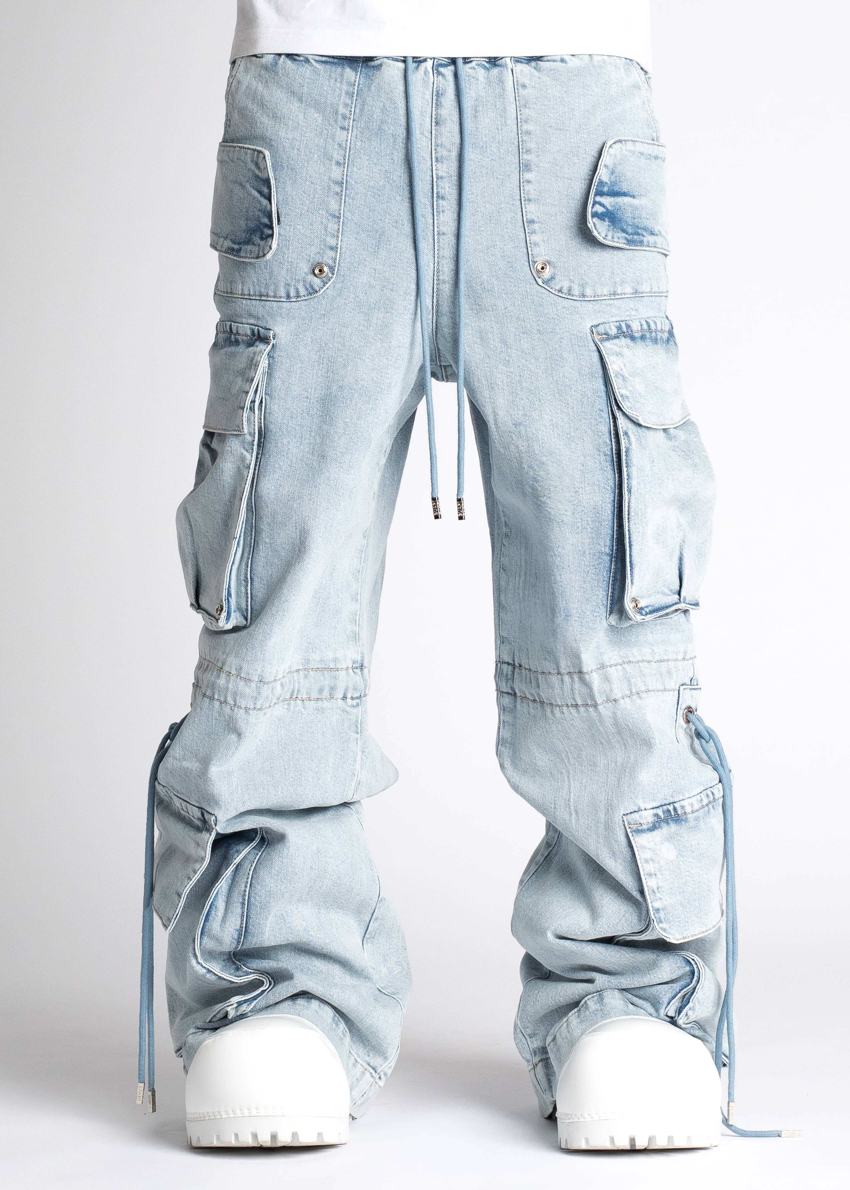Aqua Blue Cargo Denim - 38