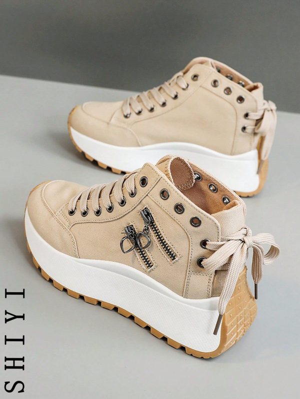 ["Thick Soled & Tall Series] Spring Break 2025 New Women's Casual White Shoes, Thick Soled Sports Shoes, Comfortable Height Increase 6cm, Suitable For Short Women, Sports Style