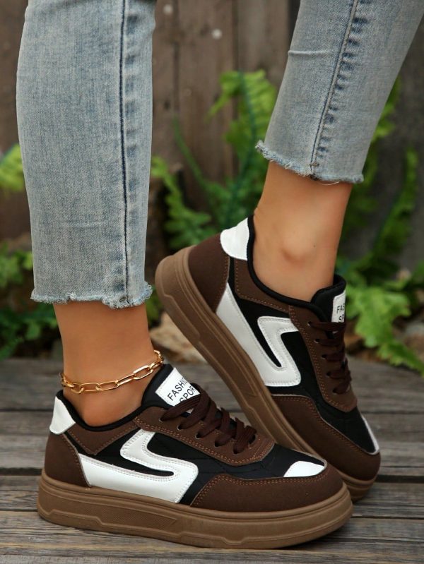 Casual Platform Sneakers For Women, Thick Sole Non-Slip Outdoor Indoor Training Shoes, Contrast Color Patchwork Sports Shoes, Suitable For Spring & Autumn