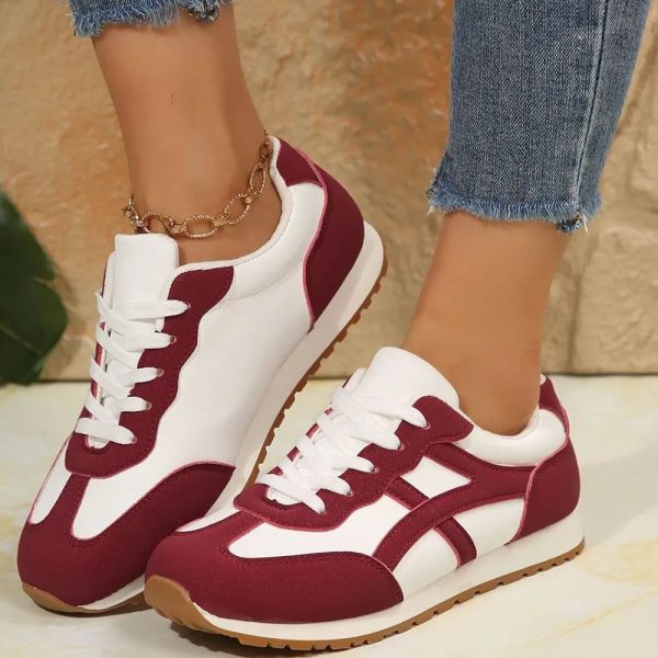Contrast Lace Up Round Toe Sneakers - Black / 38(US7)