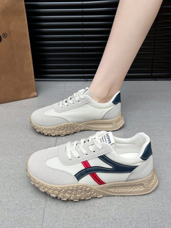 Thick Sole White Sneakers For Women, 2025 Spring New Versatile White With Red Trim, Platform, Lightweight Casual Sports Shoe, Suitable For Daily Outdoor Activities & Leisure