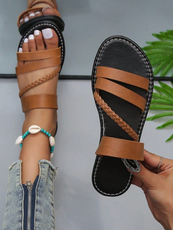 2025 Summer New Arrival Women Plus Size Strap Slides, Fashion Comfortable Flat Beach Sandals