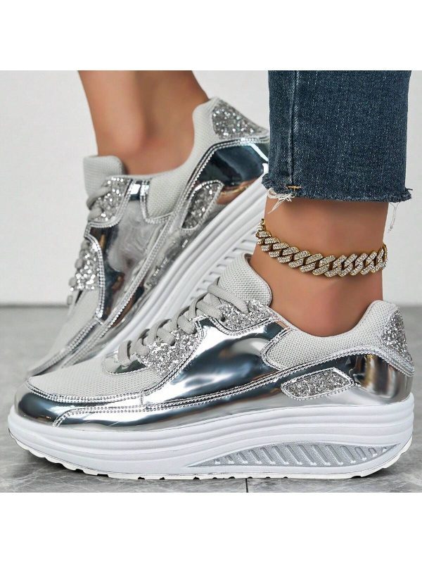 2025 Spring And Autumn Rocking Bottom Golden Bright Mesh Casual Sports Shoes Outdoor Large Size Shoes