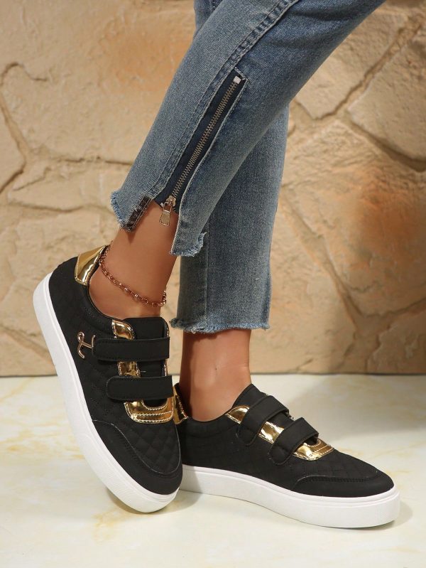 2025 Spring New European And American Plus Size Hook And Loop Women Shoes, Flat Round Toe Casual Solid Color Loafers