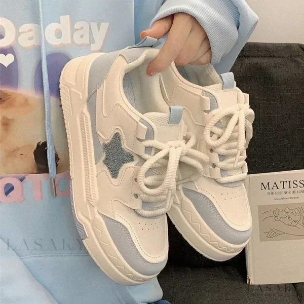 Lasaky – Blue Star Pattern Platform Sneakers: Lightweight Casual Sports Shoes with Thick Soles