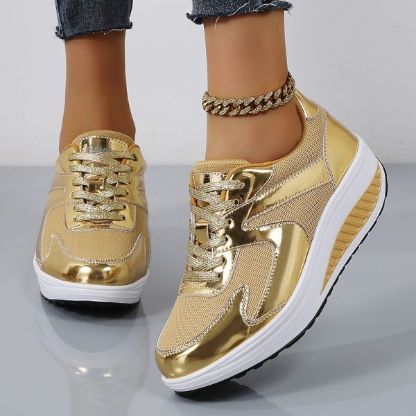 Women Casual Shoes Fashion Mesh Breathable Lace-up Platform Sneakers Women Wedges Tennis Shoes Plus