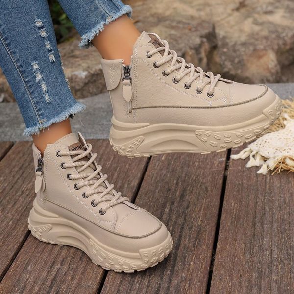 Zy0011 High-Top Shoes for Women Autum 2023 New Women's Shoes Round-Toe Shoes Thick-Soled Heightening