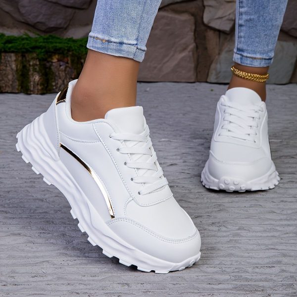 Women's Solid Color Casual Sneaker, Lace-up Lightweight Soft Sole Walking Shoes, Low-Top Comfortable