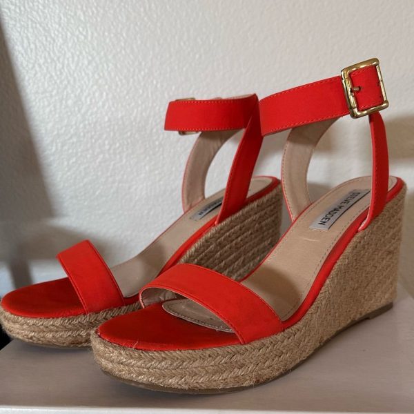 Steve Madden Shoes | Steve Madden Coral Wedge Espadrille Sandals With Ankle Strap | Color: Red | Size: 9