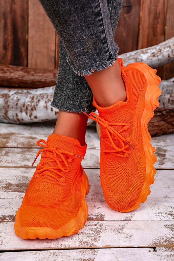 Hazel Blues® |  Mesh Lace-Up Round Toe Athletic - Orange / 36(US5)