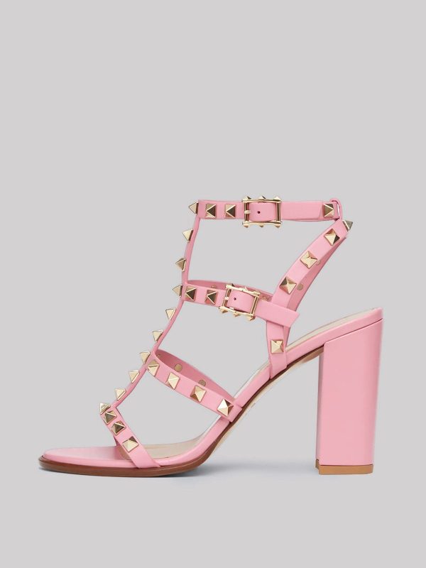 100mm Women's Rivets Block Heels Party Daily Summer Strap Sandals Pink-US6